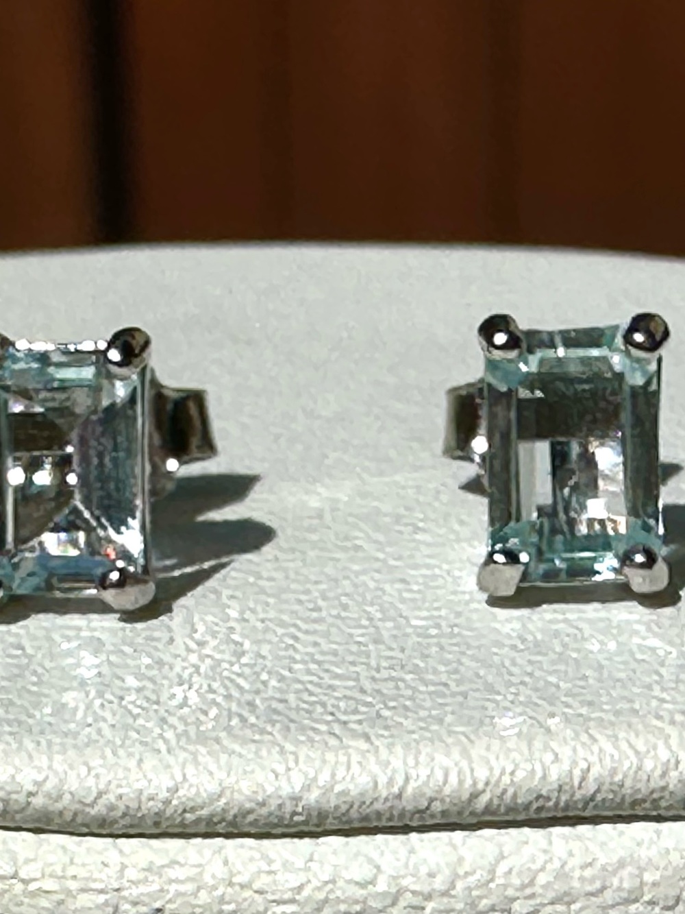 Aquamarine Emerald-Cut Stud Earrings, Sterling Silver, BRAND NEW